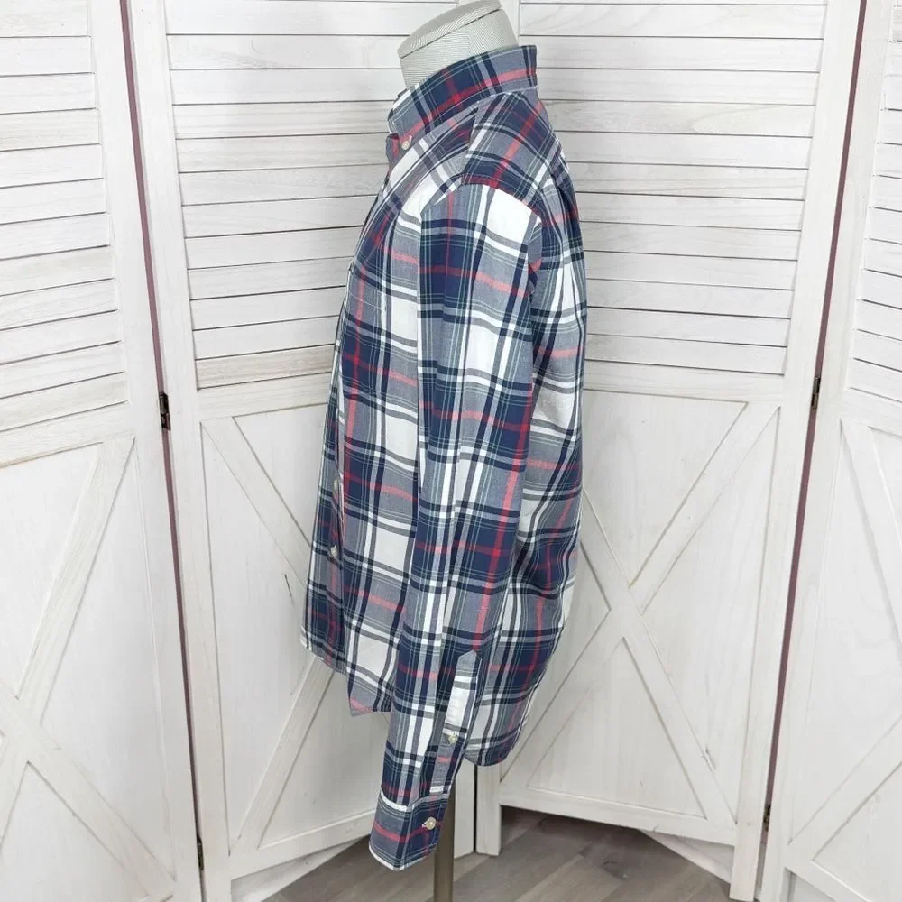 J. Crew Plaid Slim Fit Long Sleeve Button Down Shirt Blue Red Medium Preppy‎